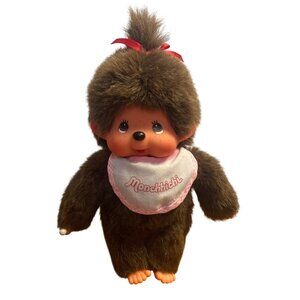 Sekiguchi Monchhichi Plush Moneky Doll Bib 10" Pink Bottle